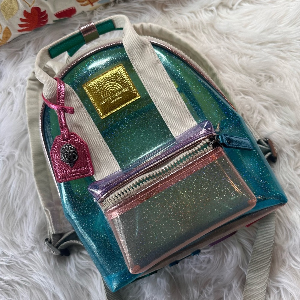 Kurt Geiger • Colorful Glitter Transparent Vinyl Small Southbank Backpack - Picture 6 of 16